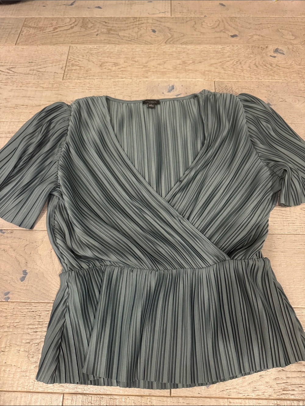 Ann Taylor Pleated Wrap-Front Top in Sage Green